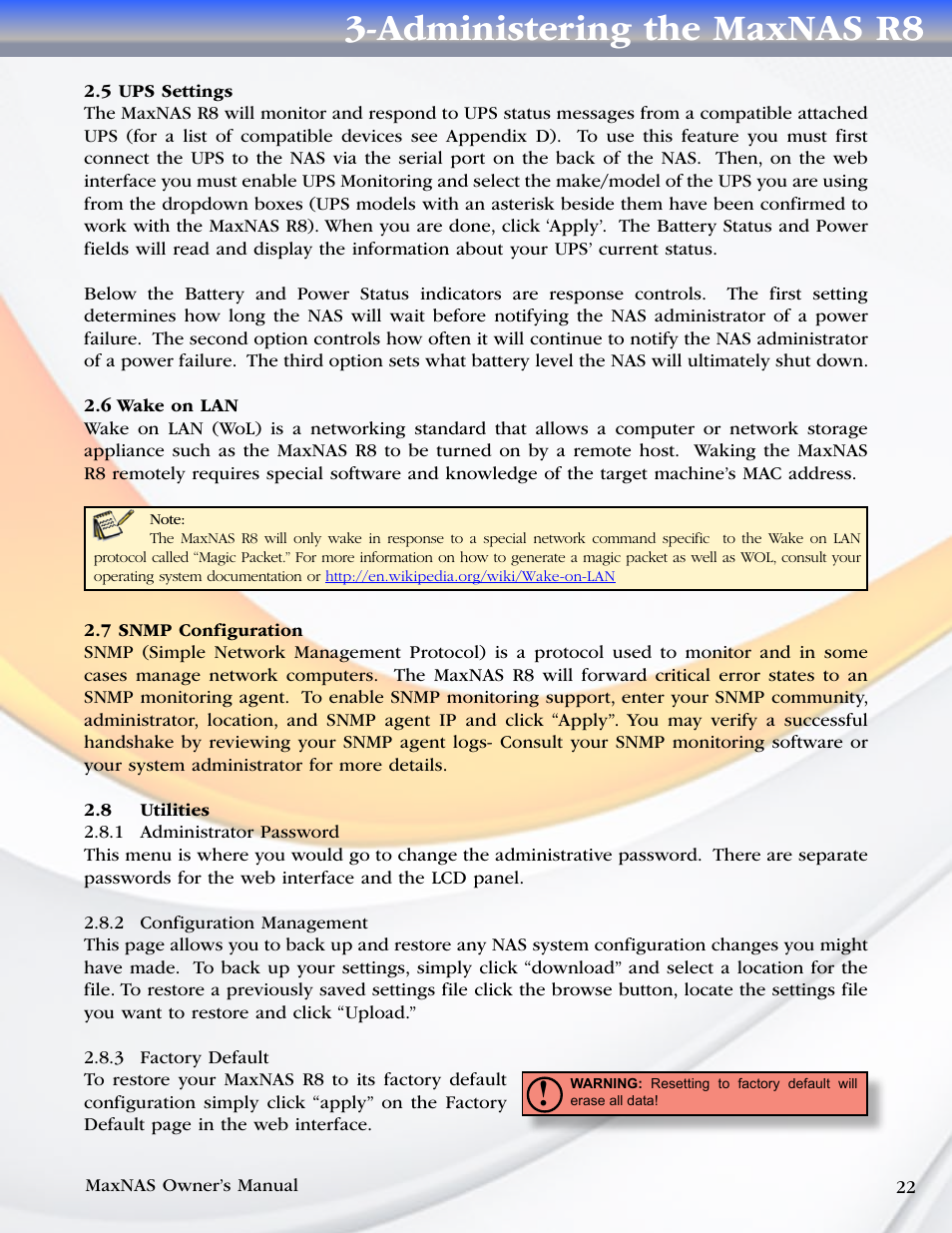 Administering the maxnas r8 | MicroNet Technology MAXNAS R8 User Manual | Page 22 / 84