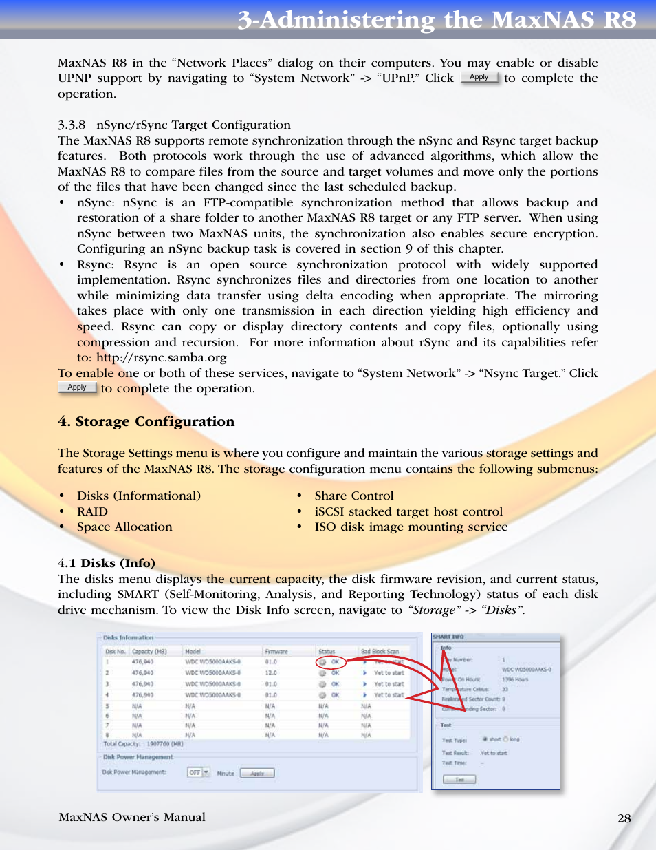 Administering the maxnas r8 | MicroNet Technology MAXNAS R8 User Manual | Page 28 / 84