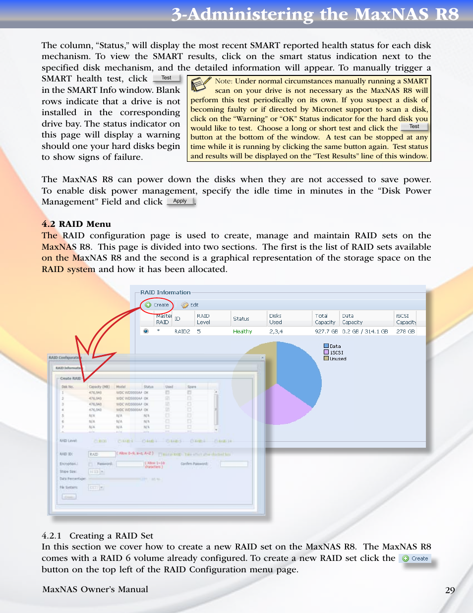 Administering the maxnas r8 | MicroNet Technology MAXNAS R8 User Manual | Page 29 / 84