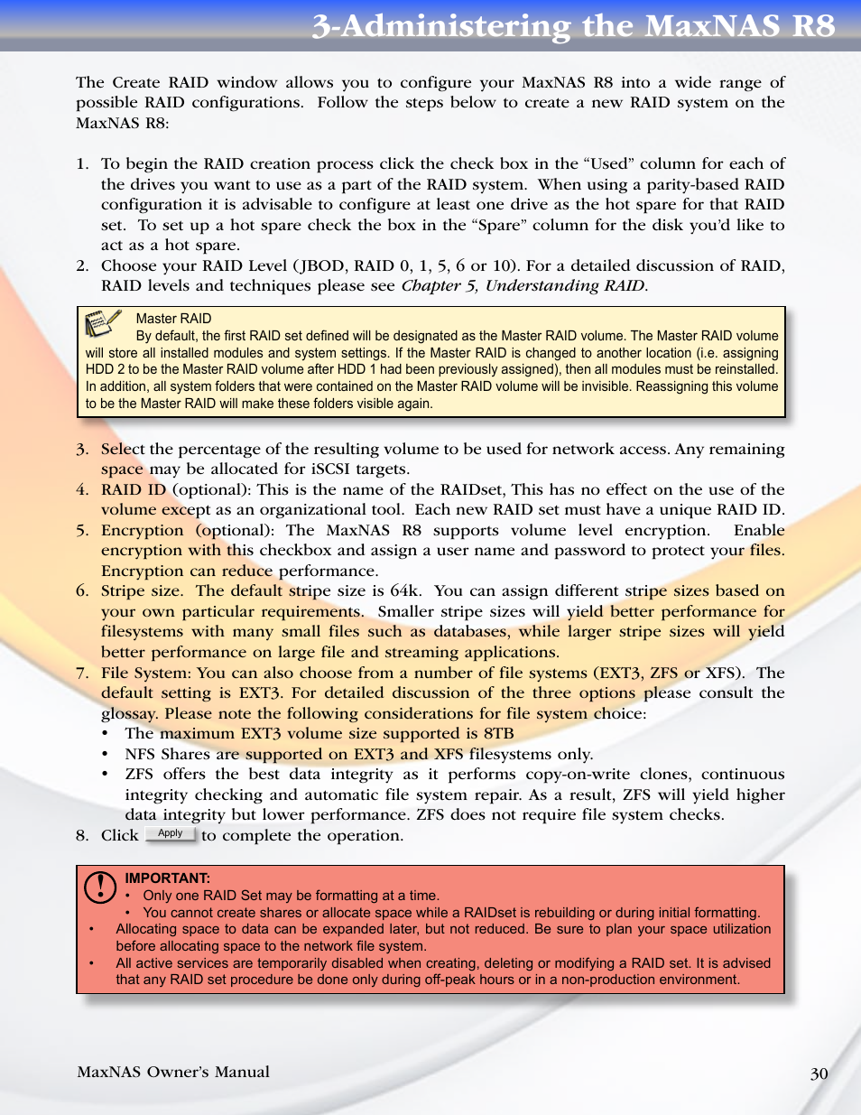 Administering the maxnas r8 | MicroNet Technology MAXNAS R8 User Manual | Page 30 / 84
