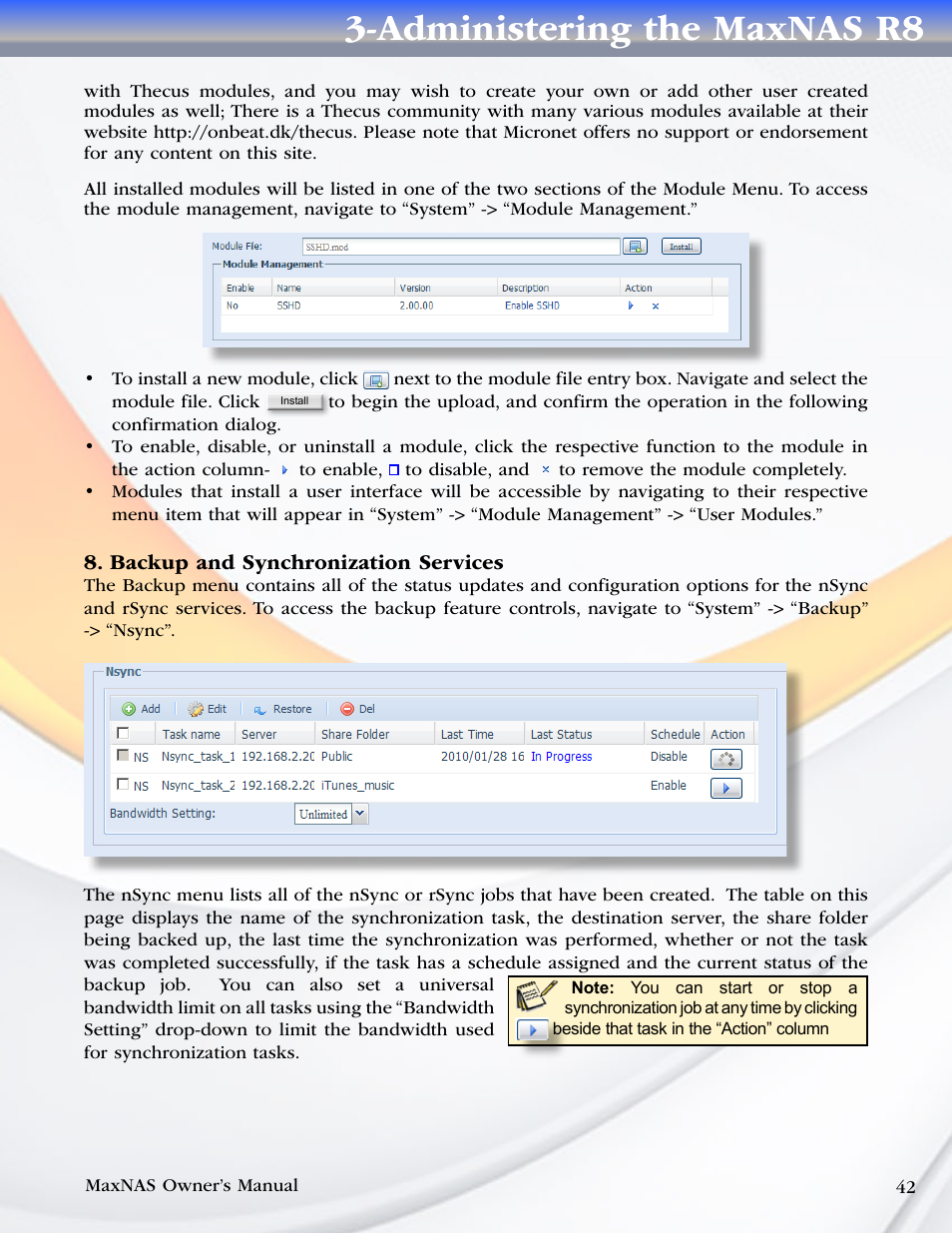Administering the maxnas r8 | MicroNet Technology MAXNAS R8 User Manual | Page 42 / 84
