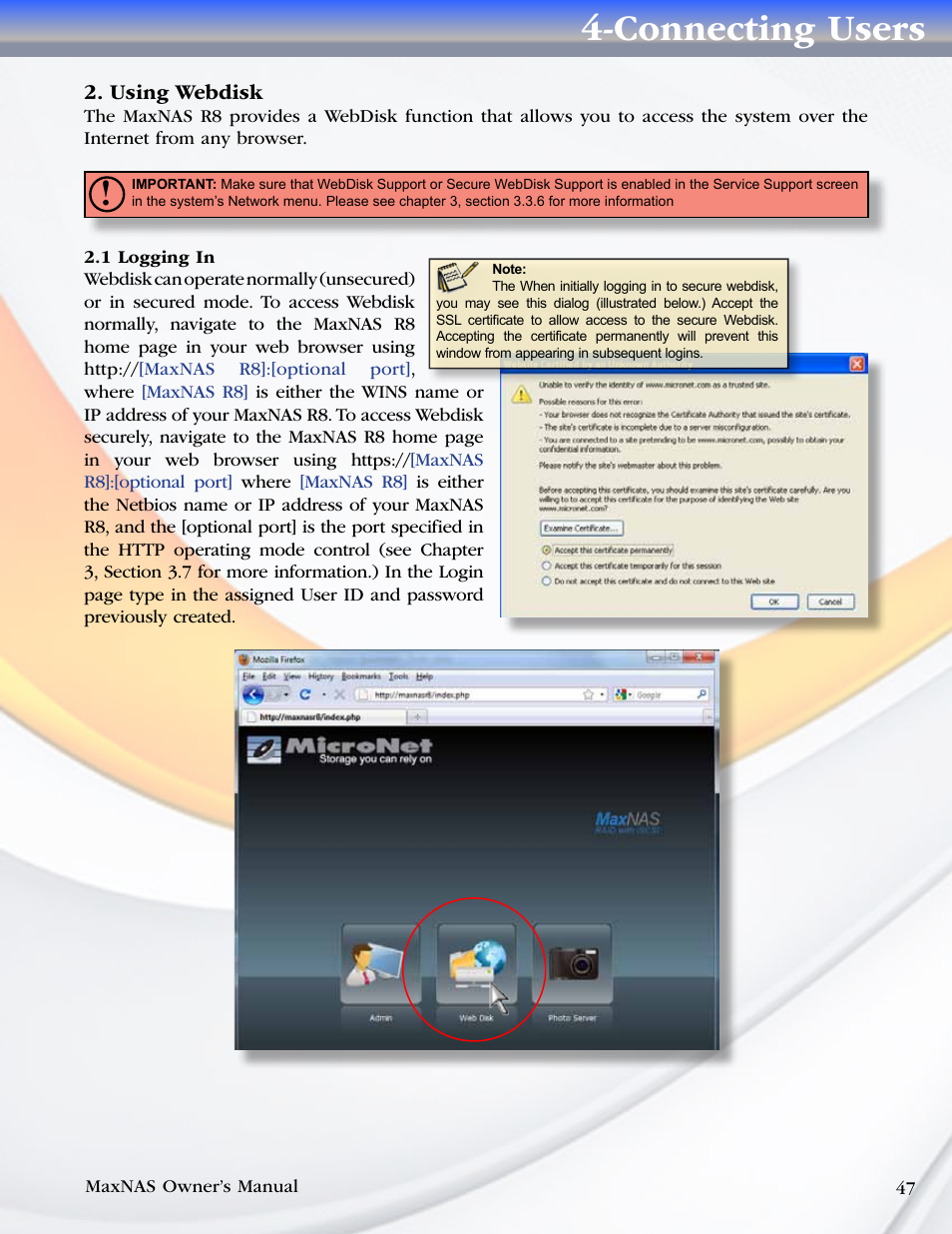 Connecting users | MicroNet Technology MAXNAS R8 User Manual | Page 47 / 84