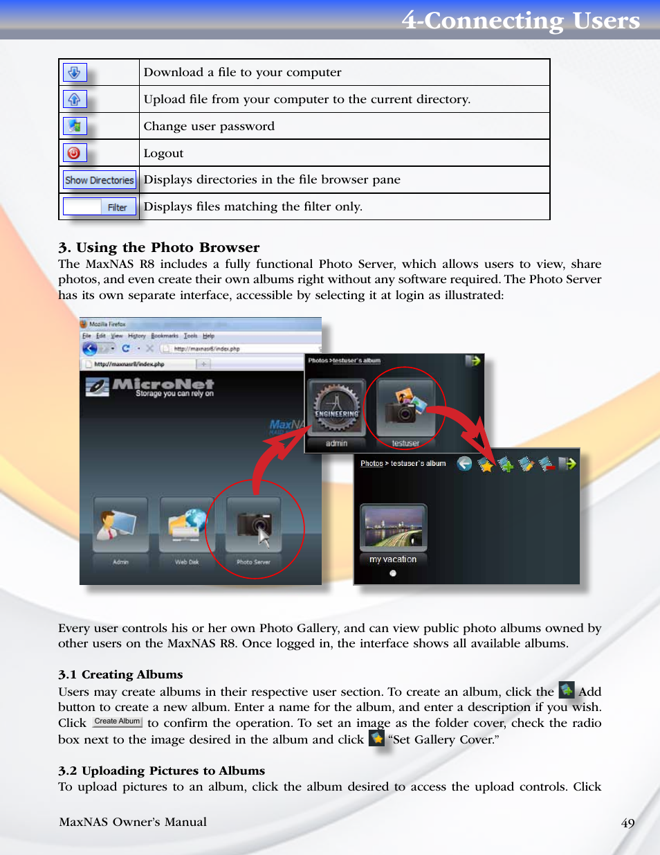 Connecting users | MicroNet Technology MAXNAS R8 User Manual | Page 49 / 84