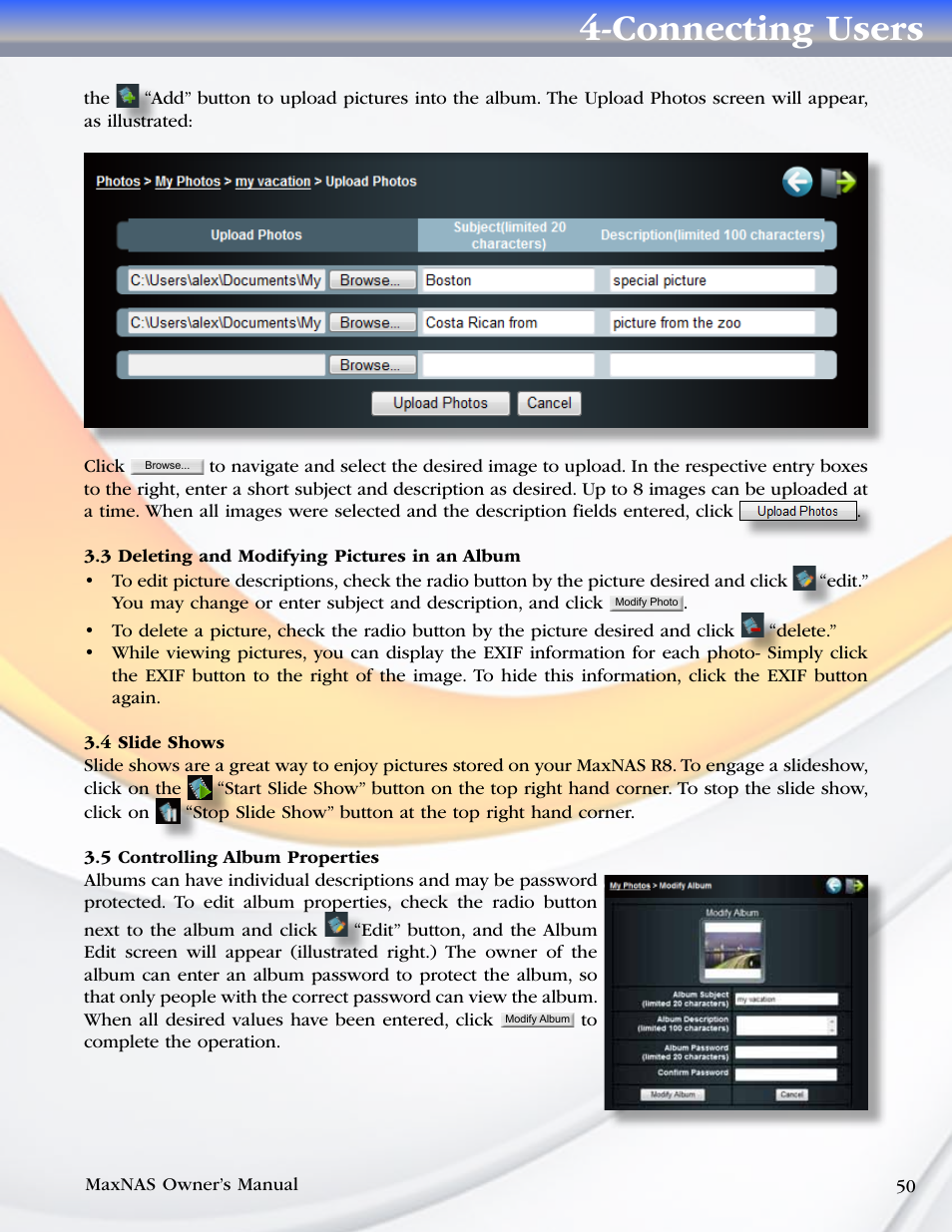 Connecting users | MicroNet Technology MAXNAS R8 User Manual | Page 50 / 84