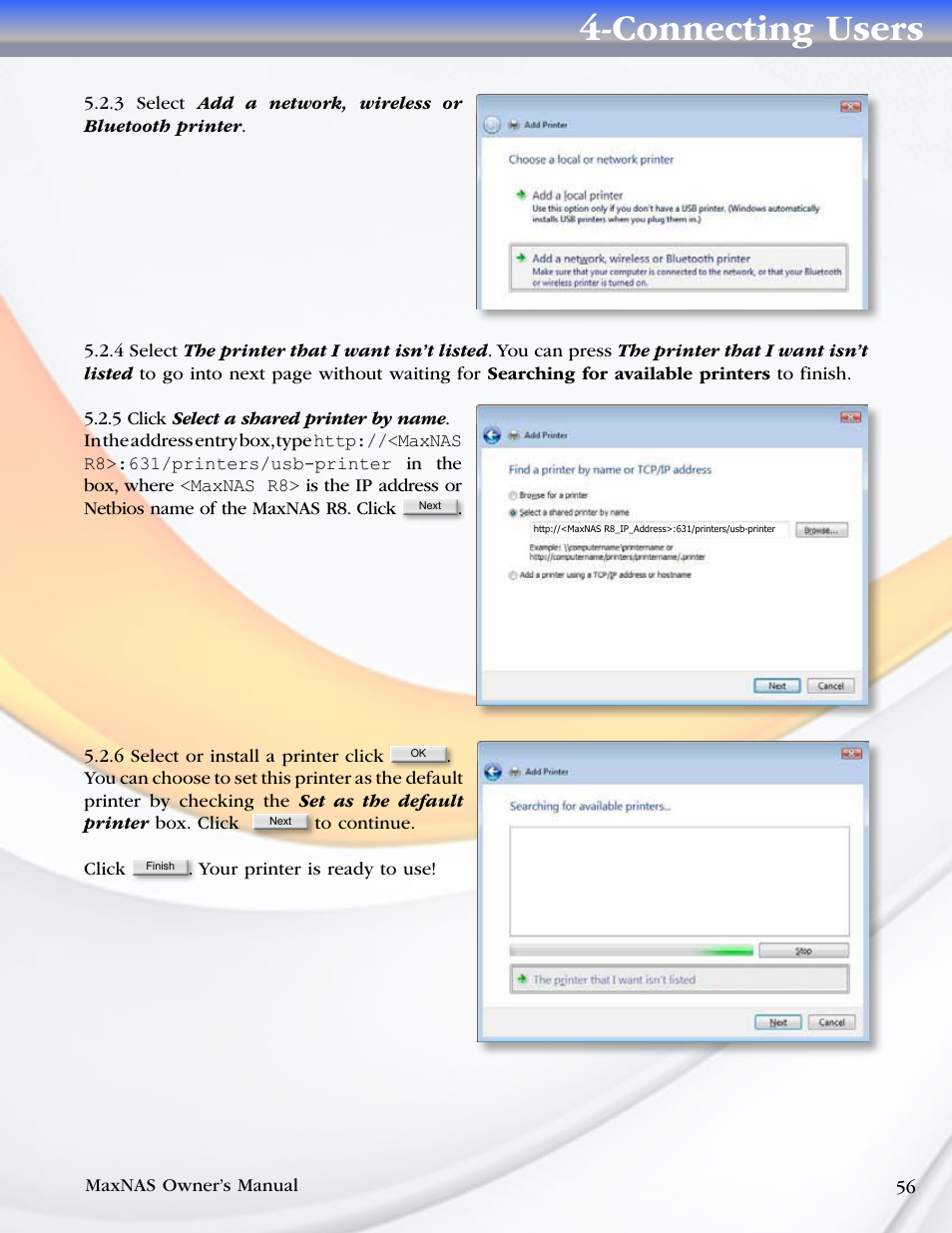 Connecting users | MicroNet Technology MAXNAS R8 User Manual | Page 56 / 84