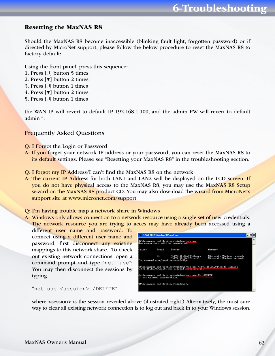 Troubleshooting | MicroNet Technology MAXNAS R8 User Manual | Page 62 / 84