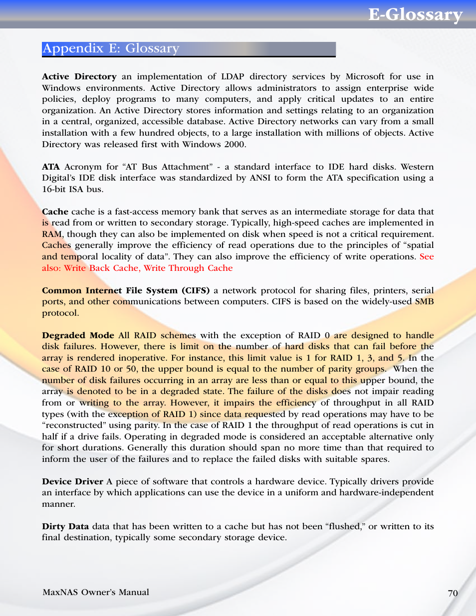 E-glossary, Appendix e: glossary | MicroNet Technology MAXNAS R8 User Manual | Page 70 / 84