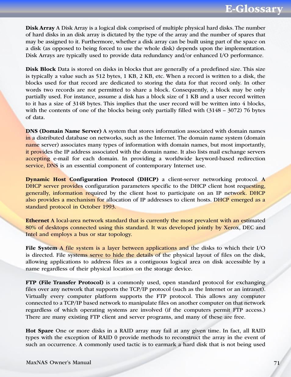 E-glossary | MicroNet Technology MAXNAS R8 User Manual | Page 71 / 84