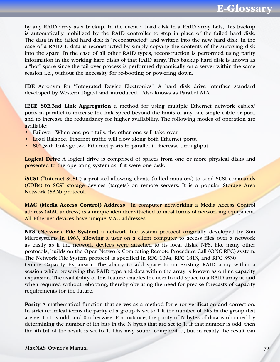 E-glossary | MicroNet Technology MAXNAS R8 User Manual | Page 72 / 84