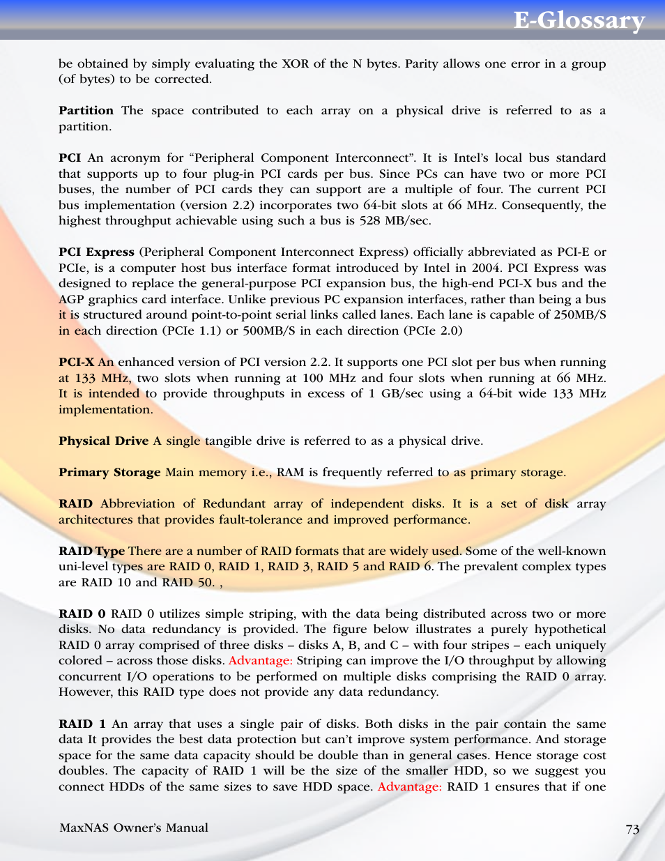 E-glossary | MicroNet Technology MAXNAS R8 User Manual | Page 73 / 84