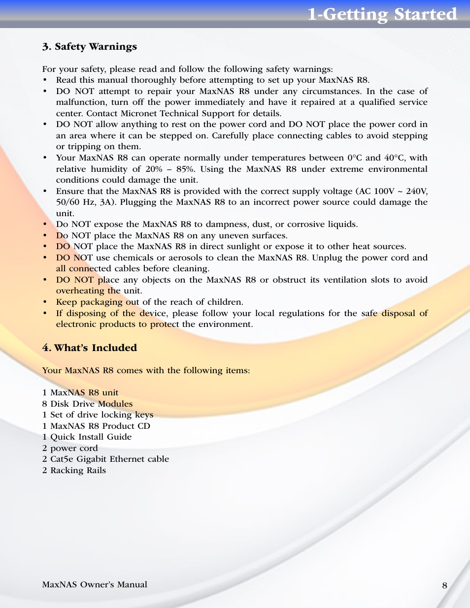 Getting started | MicroNet Technology MAXNAS R8 User Manual | Page 8 / 84