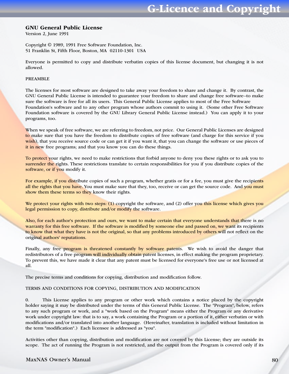 G-licence and copyright | MicroNet Technology MAXNAS R8 User Manual | Page 80 / 84