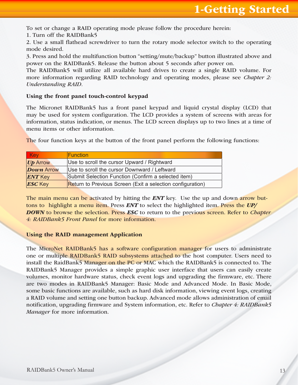 Getting started | MicroNet Technology RAIDBANK 5 User Manual | Page 13 / 48