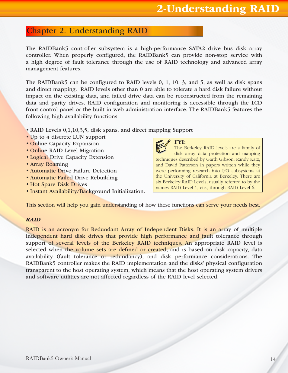 Understanding raid, Chapter 2. understanding raid | MicroNet Technology RAIDBANK 5 User Manual | Page 14 / 48