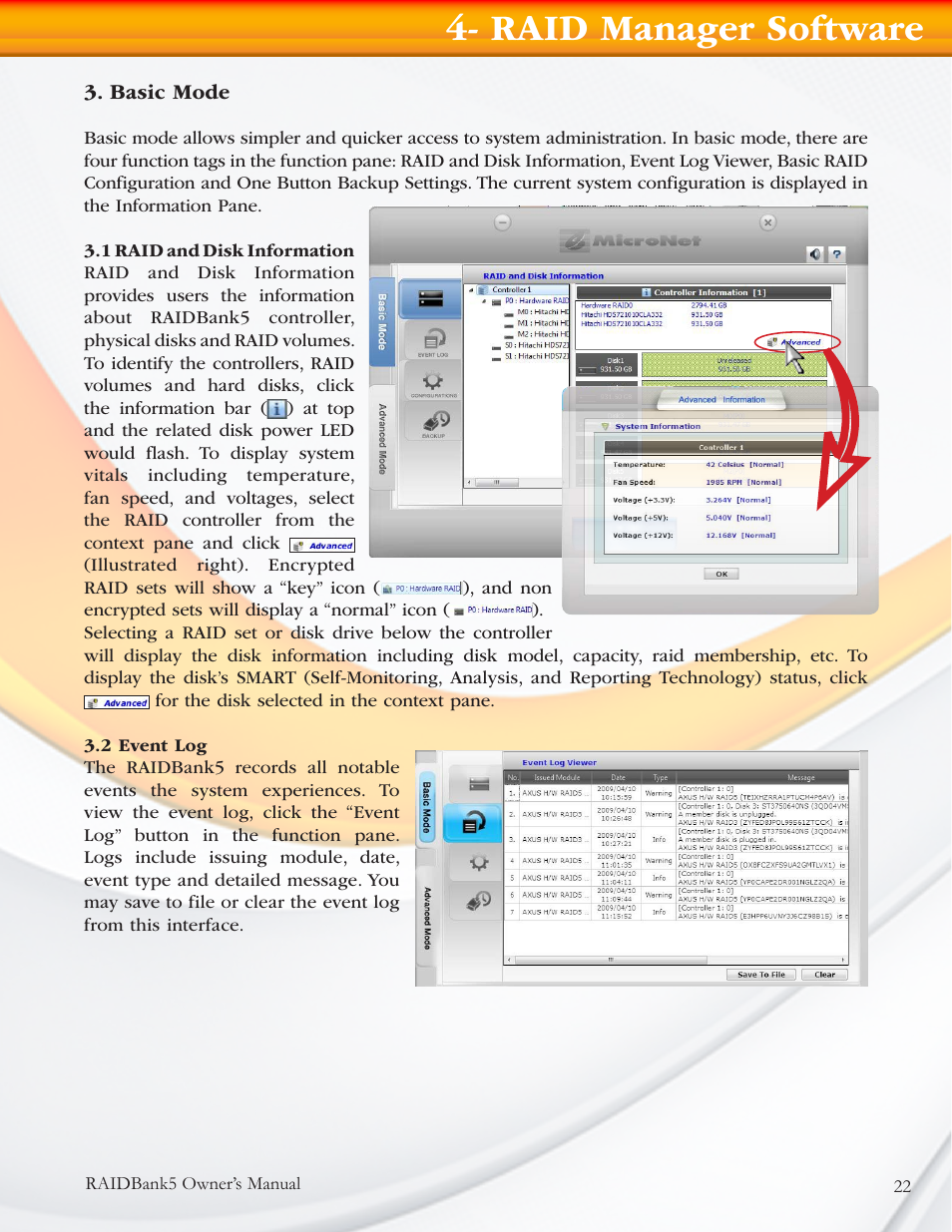 Raid manager software | MicroNet Technology RAIDBANK 5 User Manual | Page 22 / 48