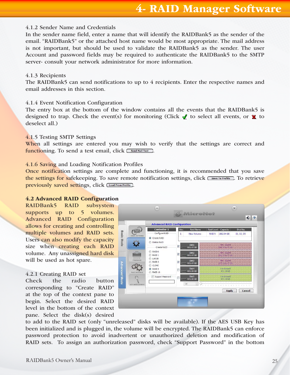 Raid manager software | MicroNet Technology RAIDBANK 5 User Manual | Page 25 / 48