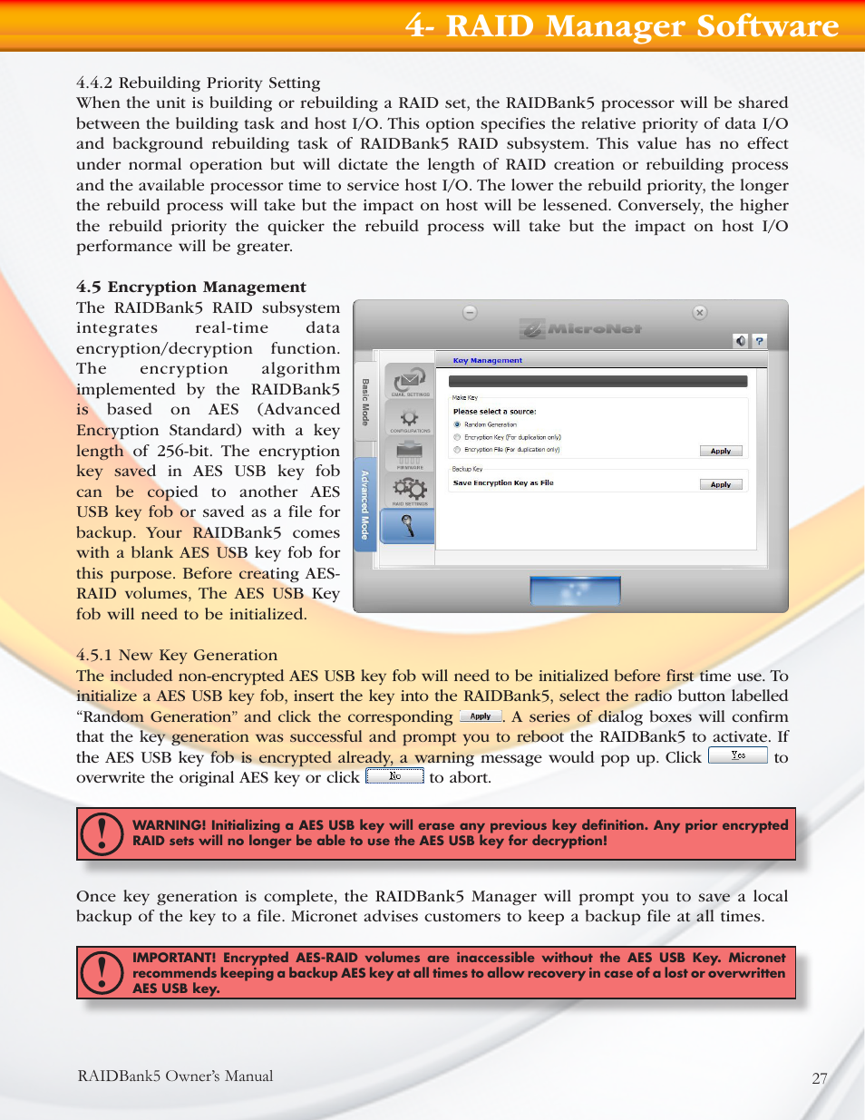 Raid manager software | MicroNet Technology RAIDBANK 5 User Manual | Page 27 / 48