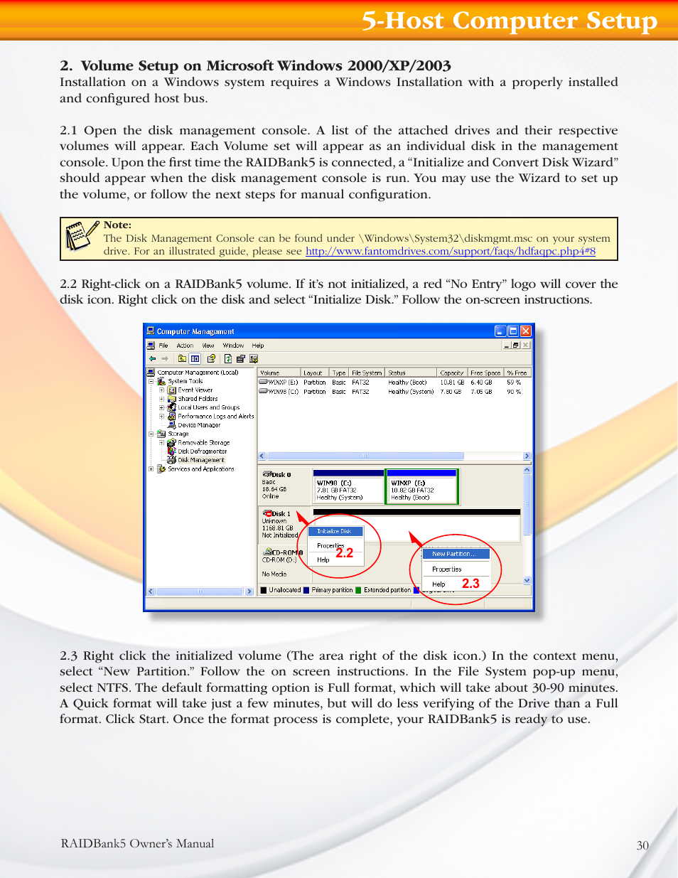 Host computer setup | MicroNet Technology RAIDBANK 5 User Manual | Page 30 / 48