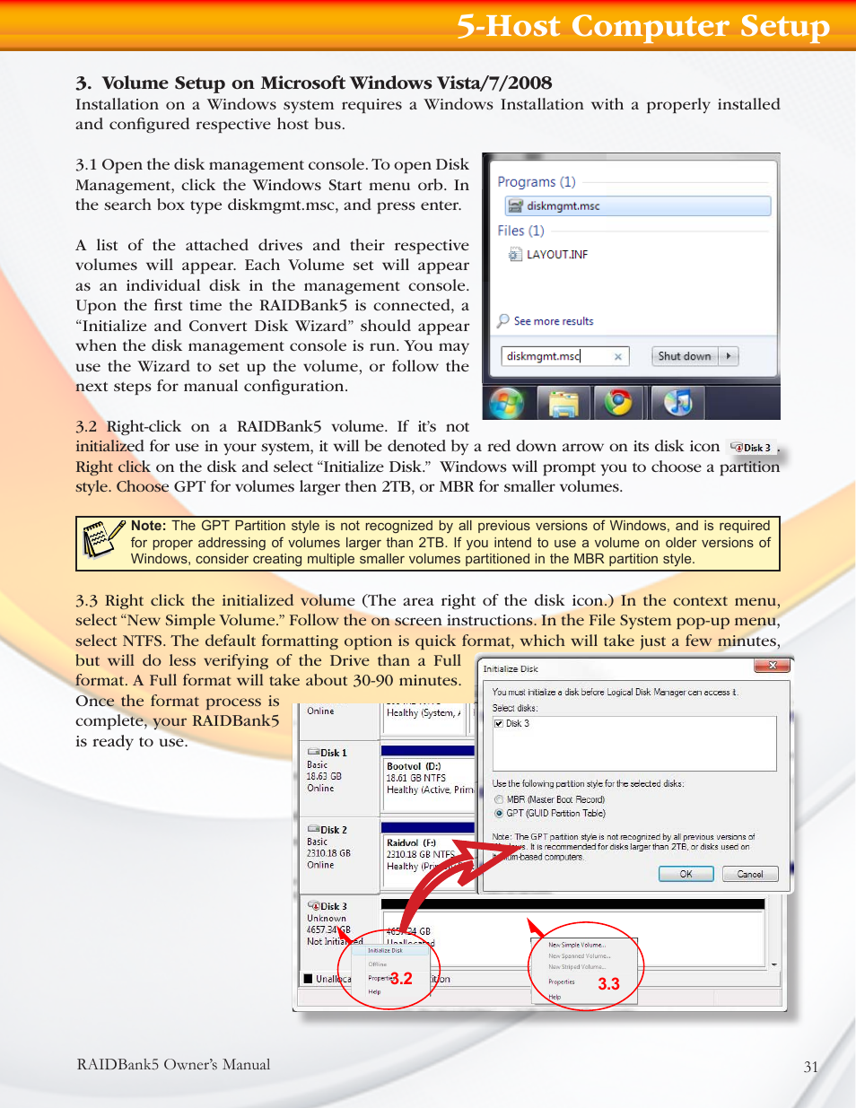 Host computer setup | MicroNet Technology RAIDBANK 5 User Manual | Page 31 / 48