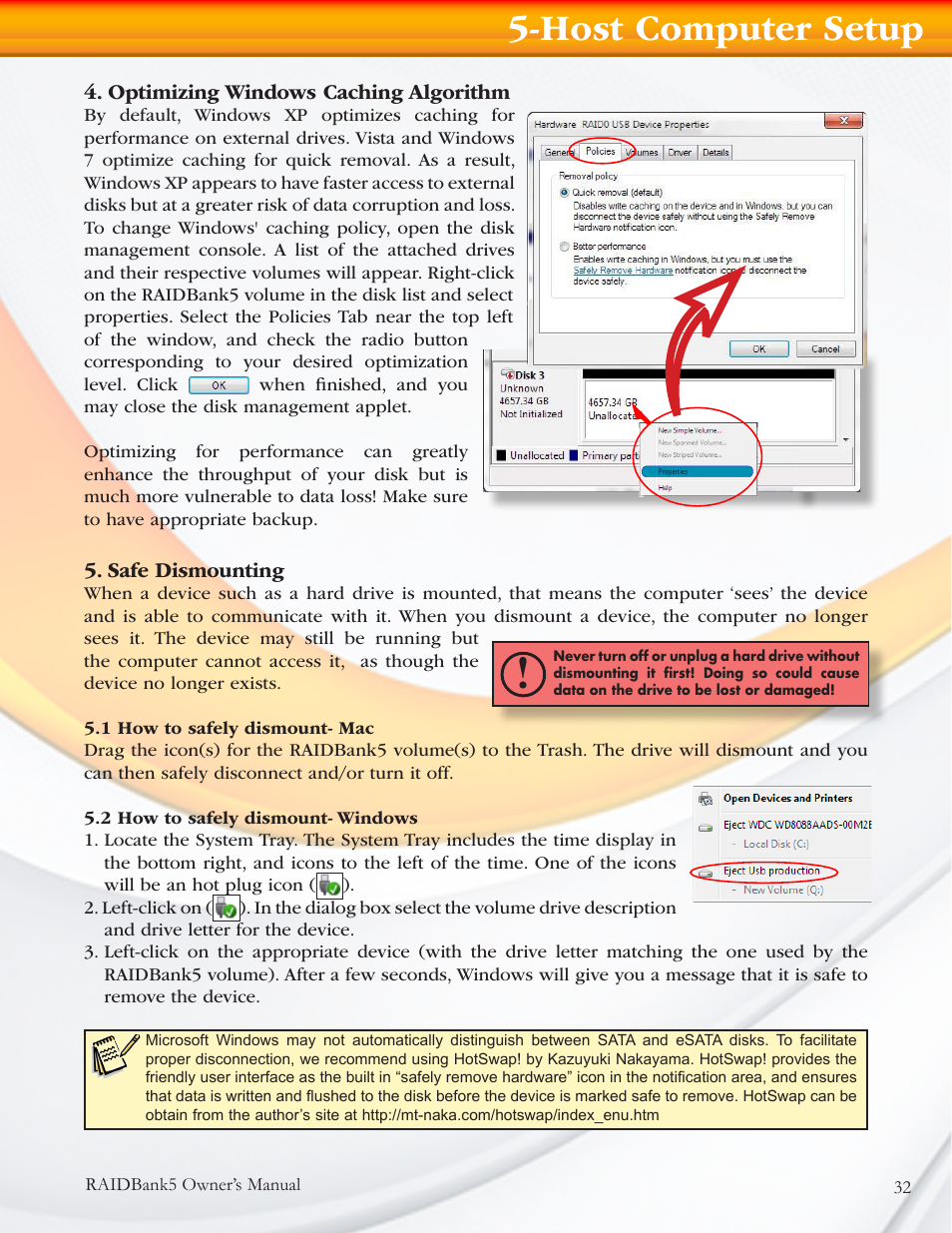 Host computer setup | MicroNet Technology RAIDBANK 5 User Manual | Page 32 / 48