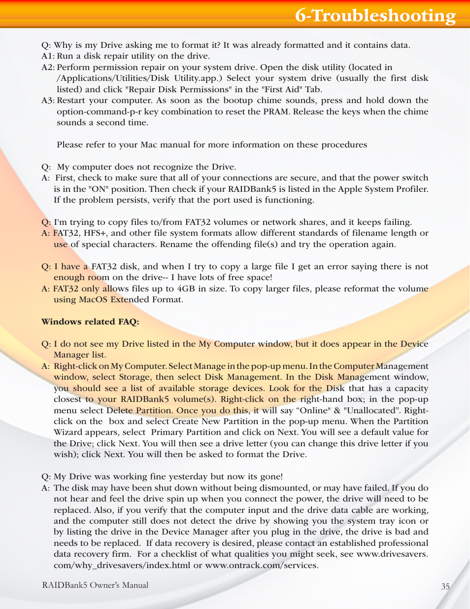 Troubleshooting | MicroNet Technology RAIDBANK 5 User Manual | Page 35 / 48