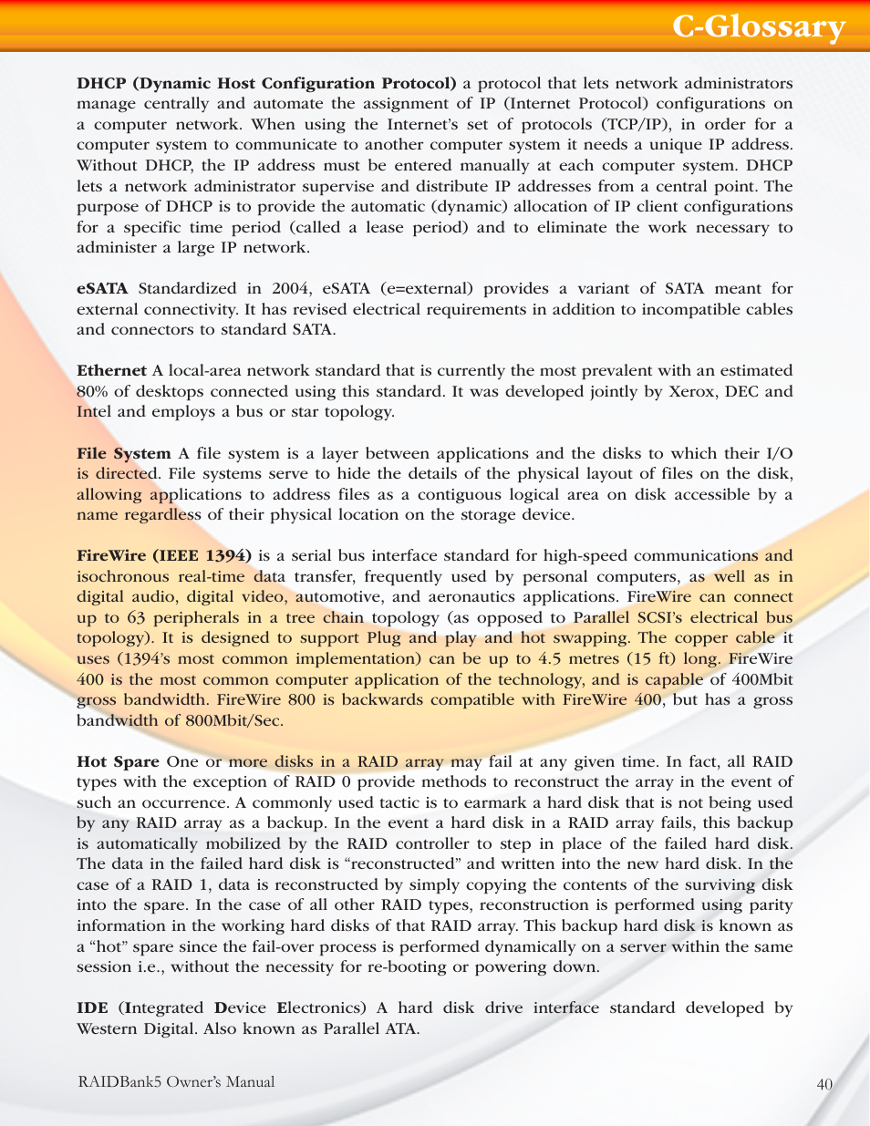 C-glossary | MicroNet Technology RAIDBANK 5 User Manual | Page 40 / 48