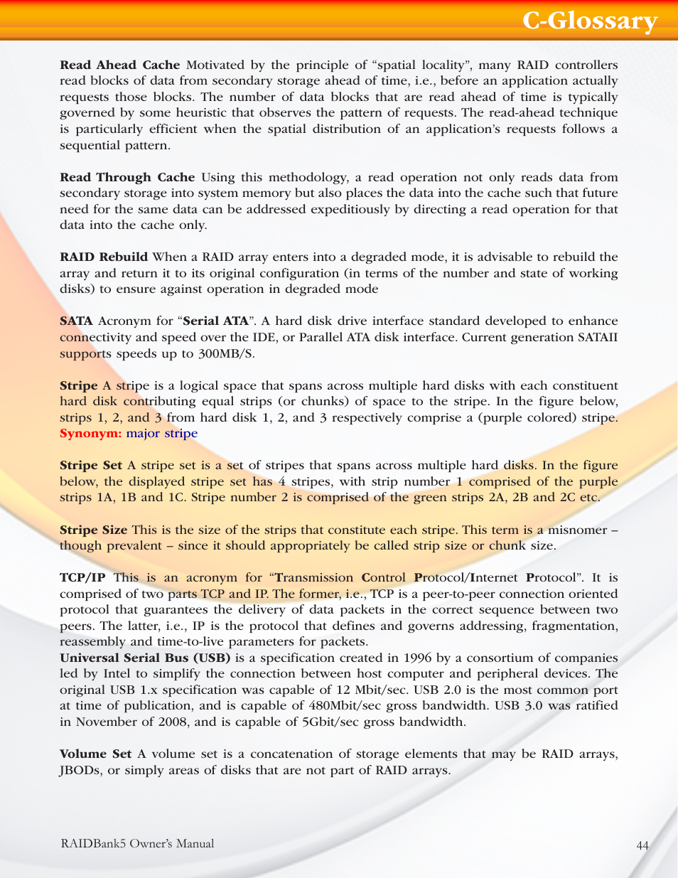 C-glossary | MicroNet Technology RAIDBANK 5 User Manual | Page 44 / 48