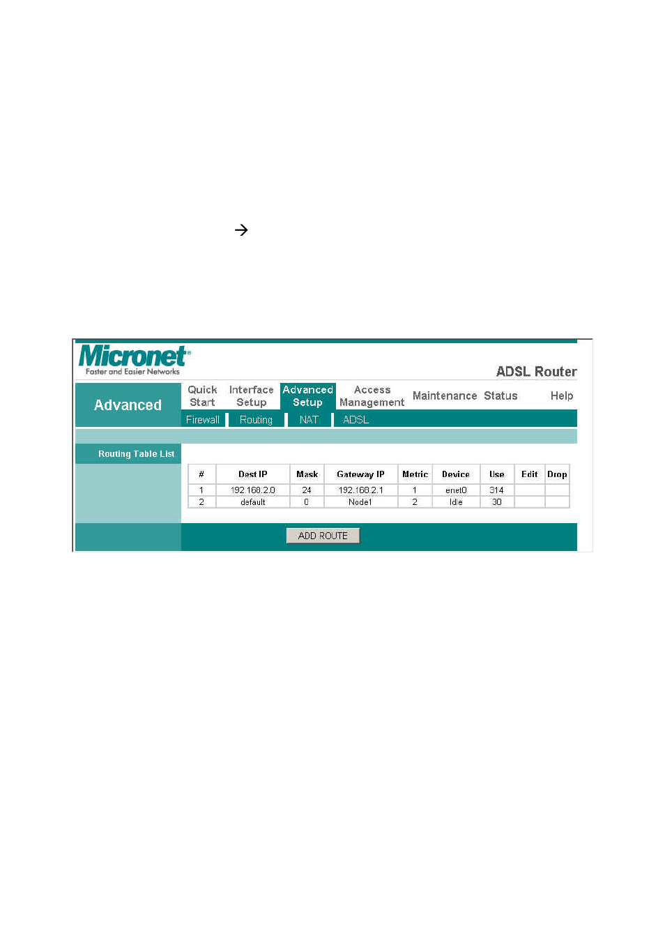 4 advanced setup, 1 routing table | MicroNet Technology SP3367A User Manual | Page 36 / 70