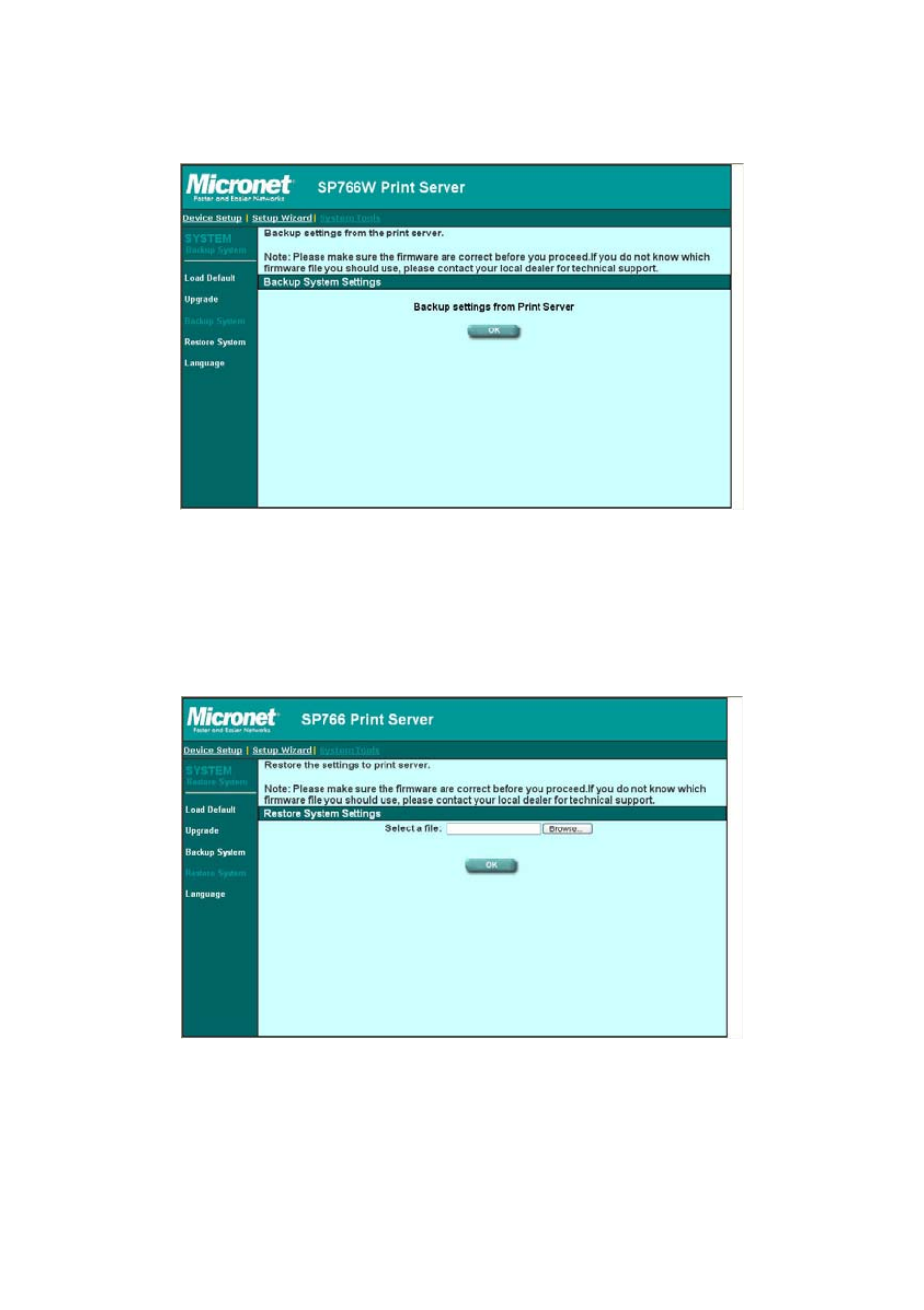 3 backup setting, 4 restore system | MicroNet Technology SP766W User Manual | Page 104 / 137