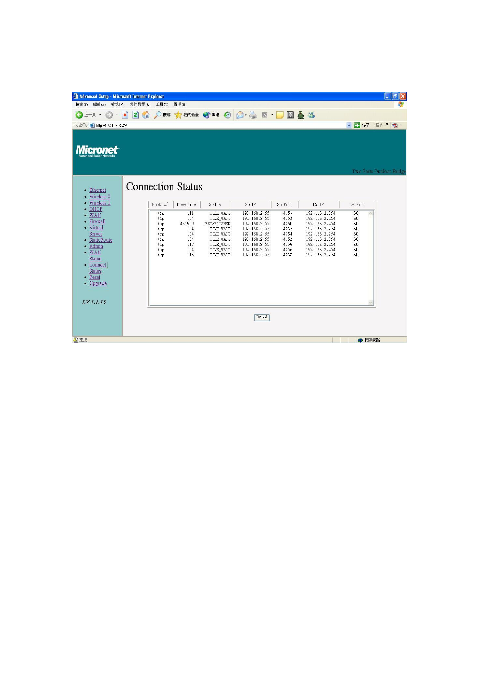Connection status, Power-over-ethernet injector | MicroNet Technology Micronet WIreless LAN Outdoor Bridge SP915G User Manual | Page 32 / 35