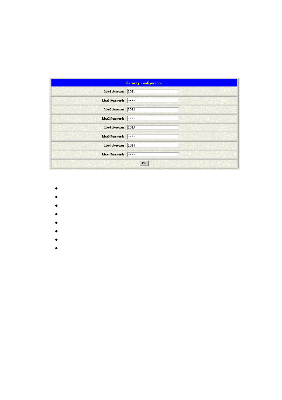 3 security config, 4 line configuration | MicroNet Technology VOIP FXO SP5054A/S User Manual | Page 9 / 57