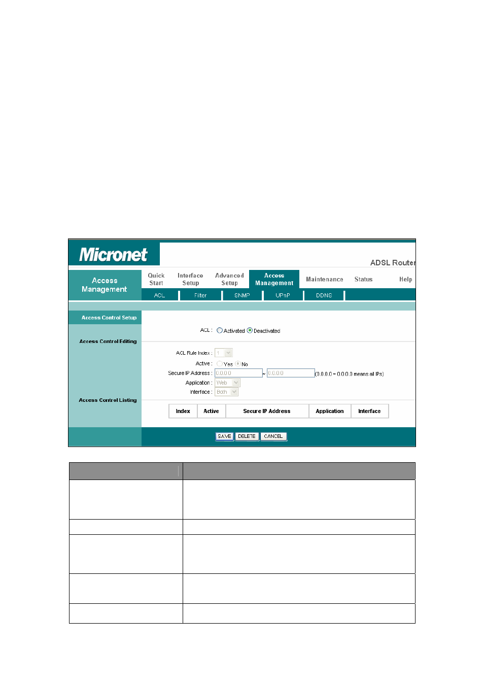 4 access management, 1 acl, Access management | MicroNet Technology SP3367N User Manual | Page 40 / 57