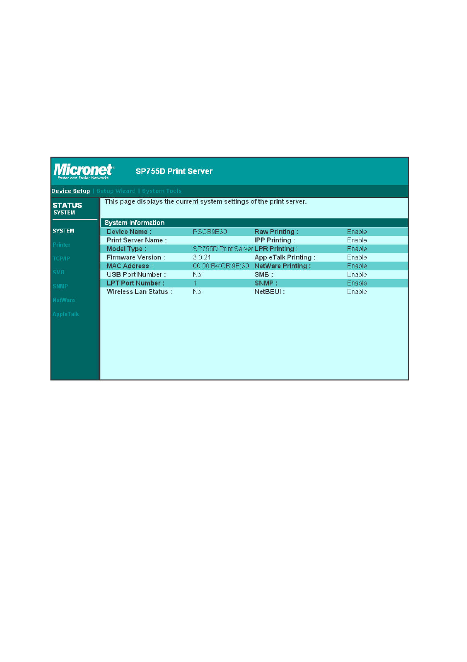 3 device status, 1 system | MicroNet Technology SP755D User Manual | Page 71 / 99