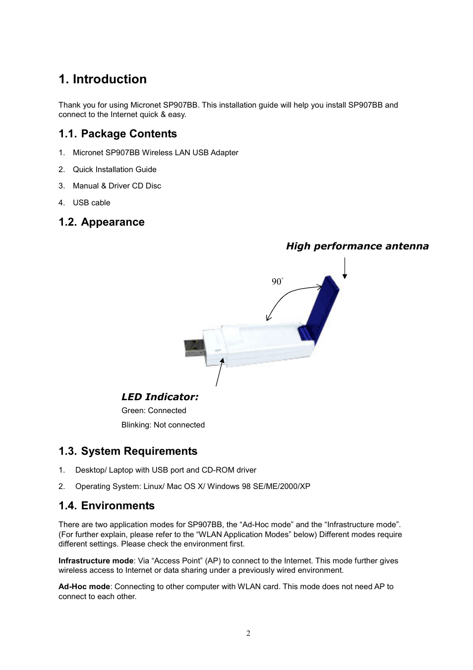 Introduction, Package contents, Appearance | System requirements, Environments | MicroNet Technology SP907BB User Manual | Page 3 / 19