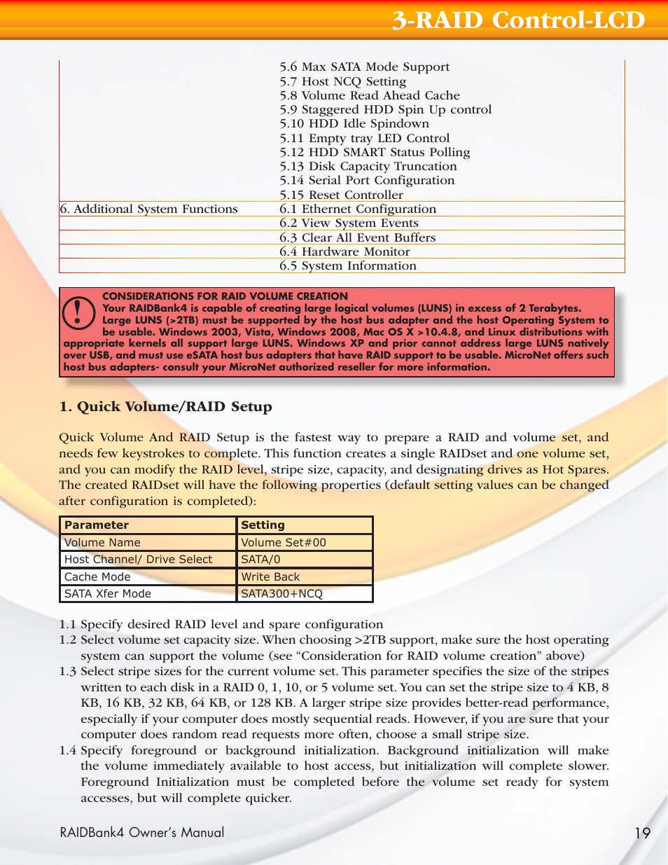 Raid control-lcd | MicroNet Technology Network Device RAIDBank4 User Manual | Page 19 / 66
