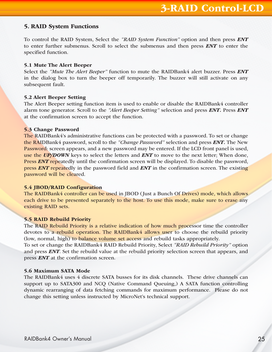 Raid control-lcd | MicroNet Technology Network Device RAIDBank4 User Manual | Page 25 / 66
