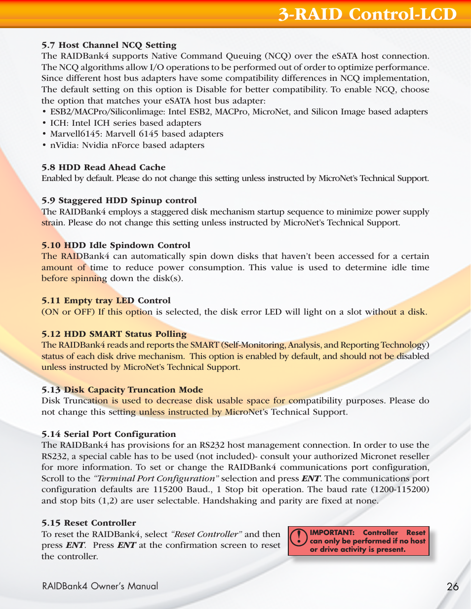 Raid control-lcd | MicroNet Technology Network Device RAIDBank4 User Manual | Page 26 / 66