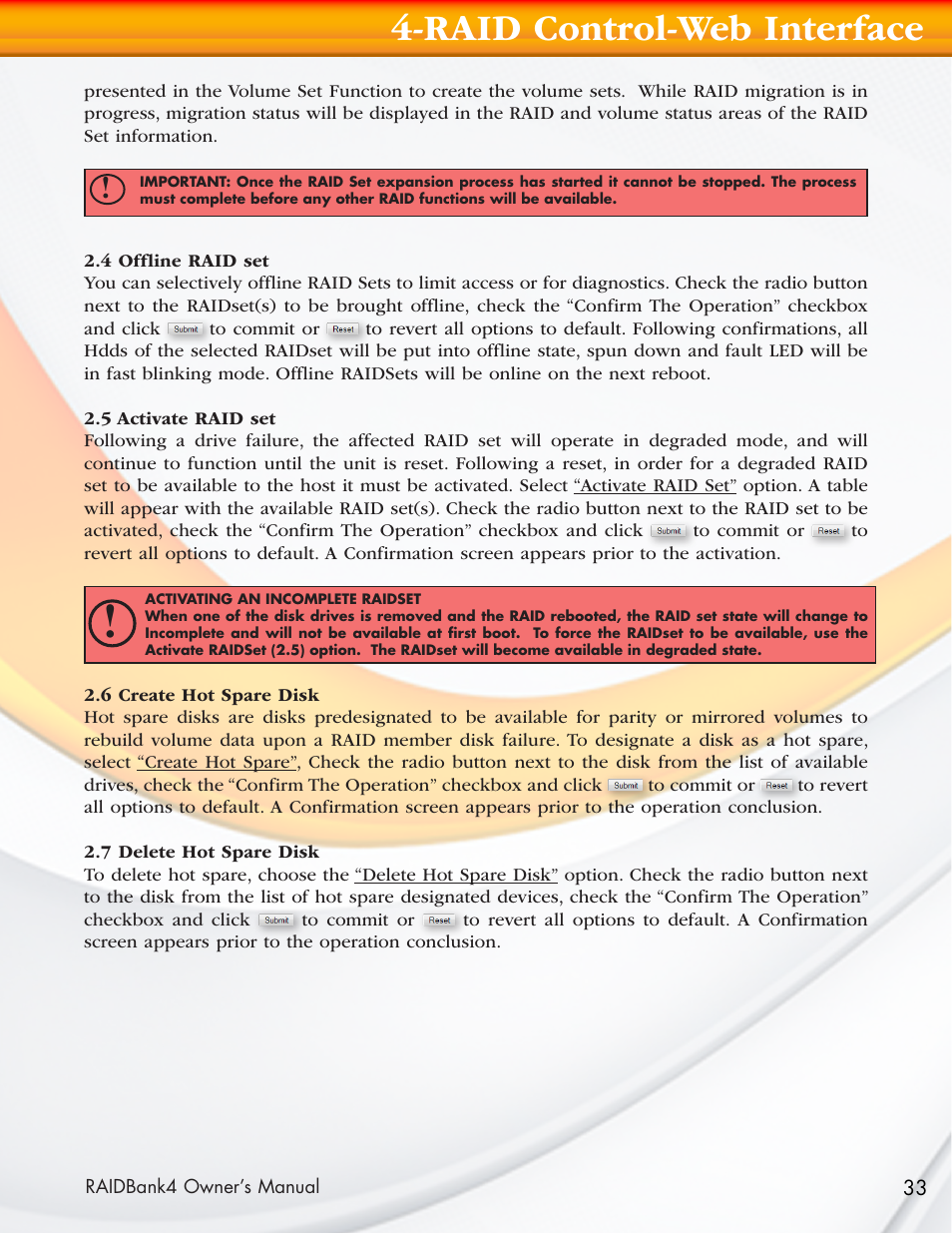 Raid control-web interface | MicroNet Technology Network Device RAIDBank4 User Manual | Page 33 / 66