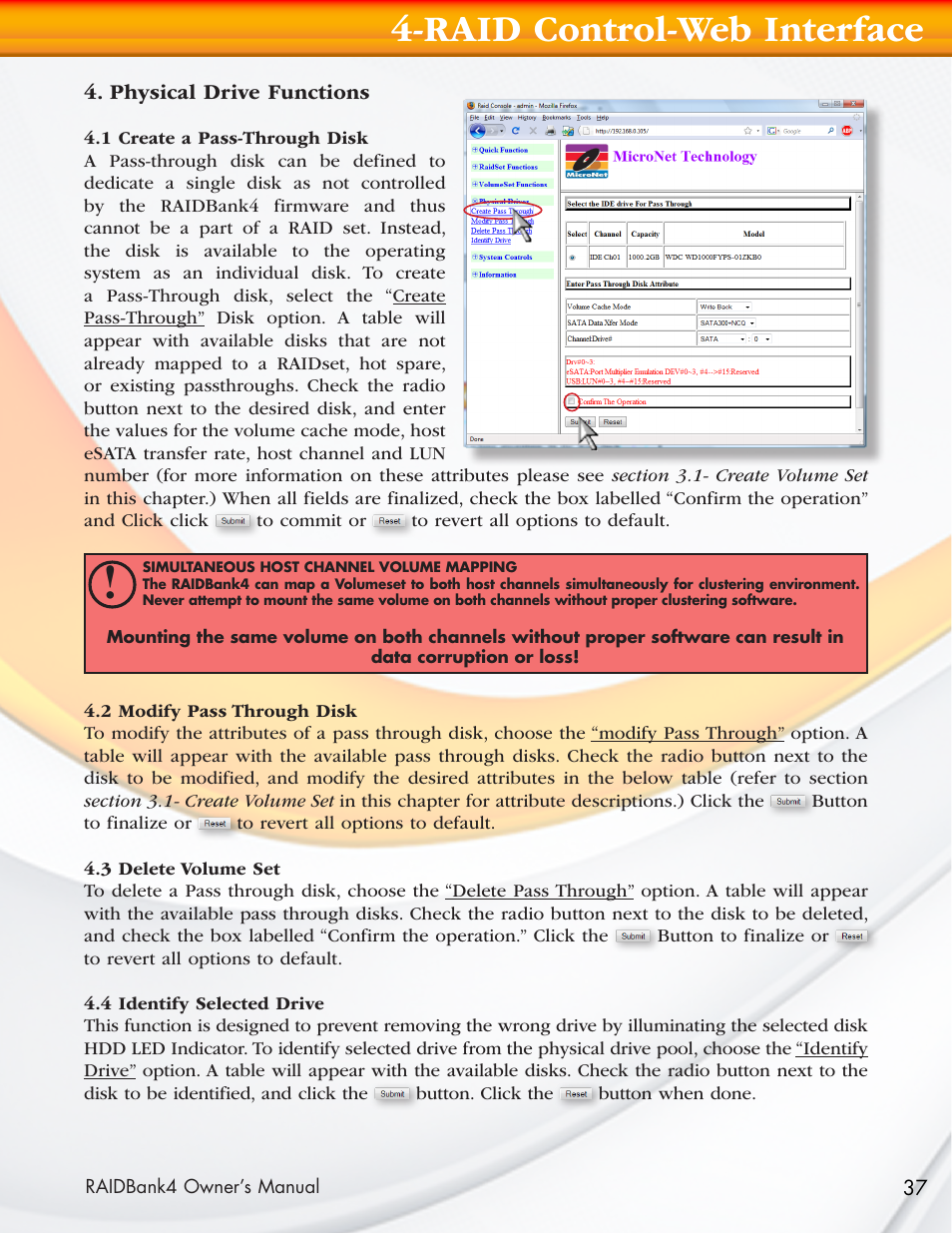 Raid control-web interface | MicroNet Technology Network Device RAIDBank4 User Manual | Page 37 / 66