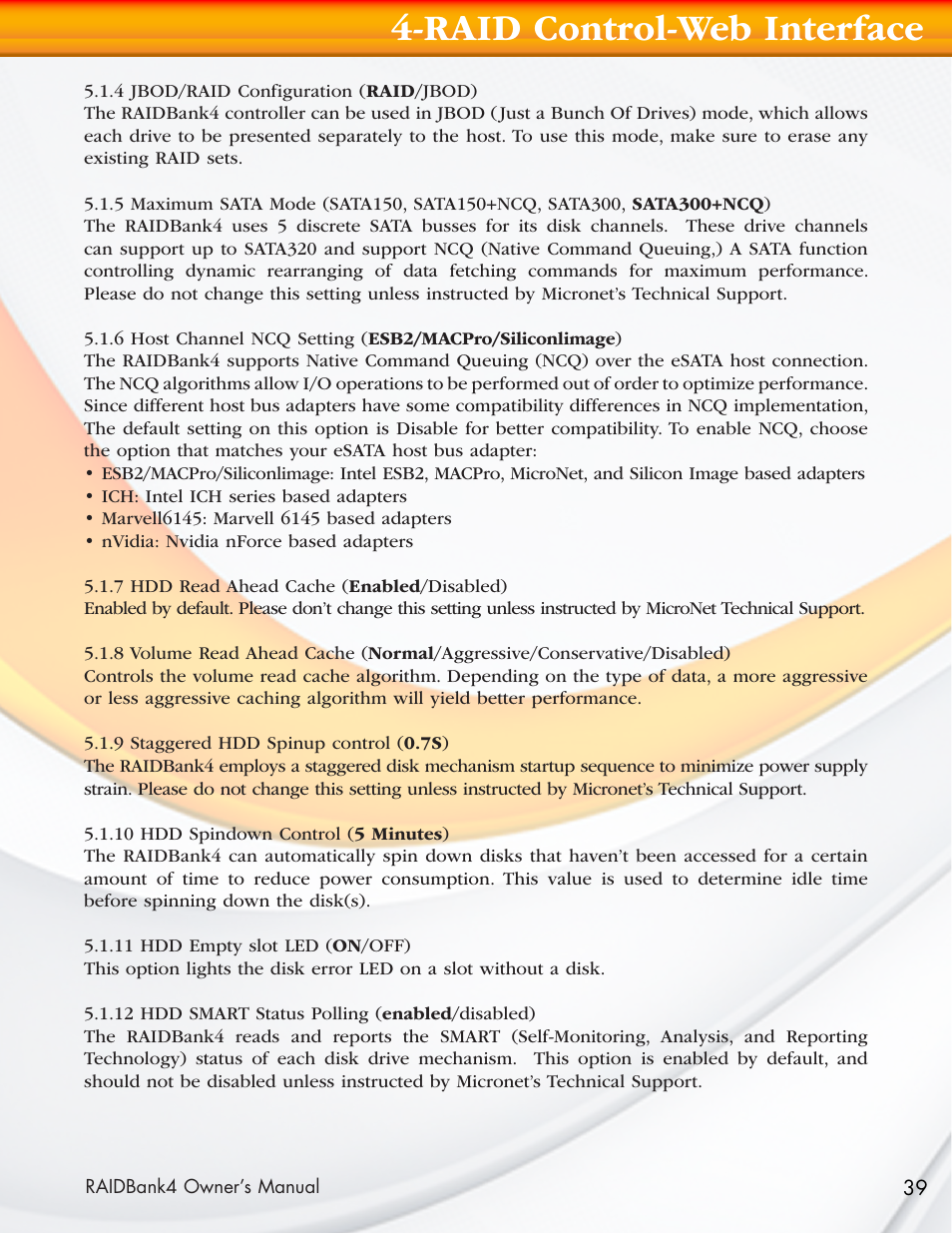 Raid control-web interface | MicroNet Technology Network Device RAIDBank4 User Manual | Page 39 / 66