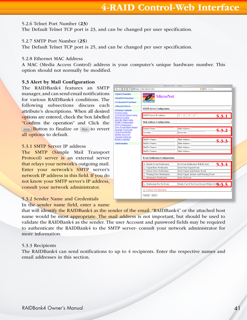 Raid control-web interface | MicroNet Technology Network Device RAIDBank4 User Manual | Page 41 / 66
