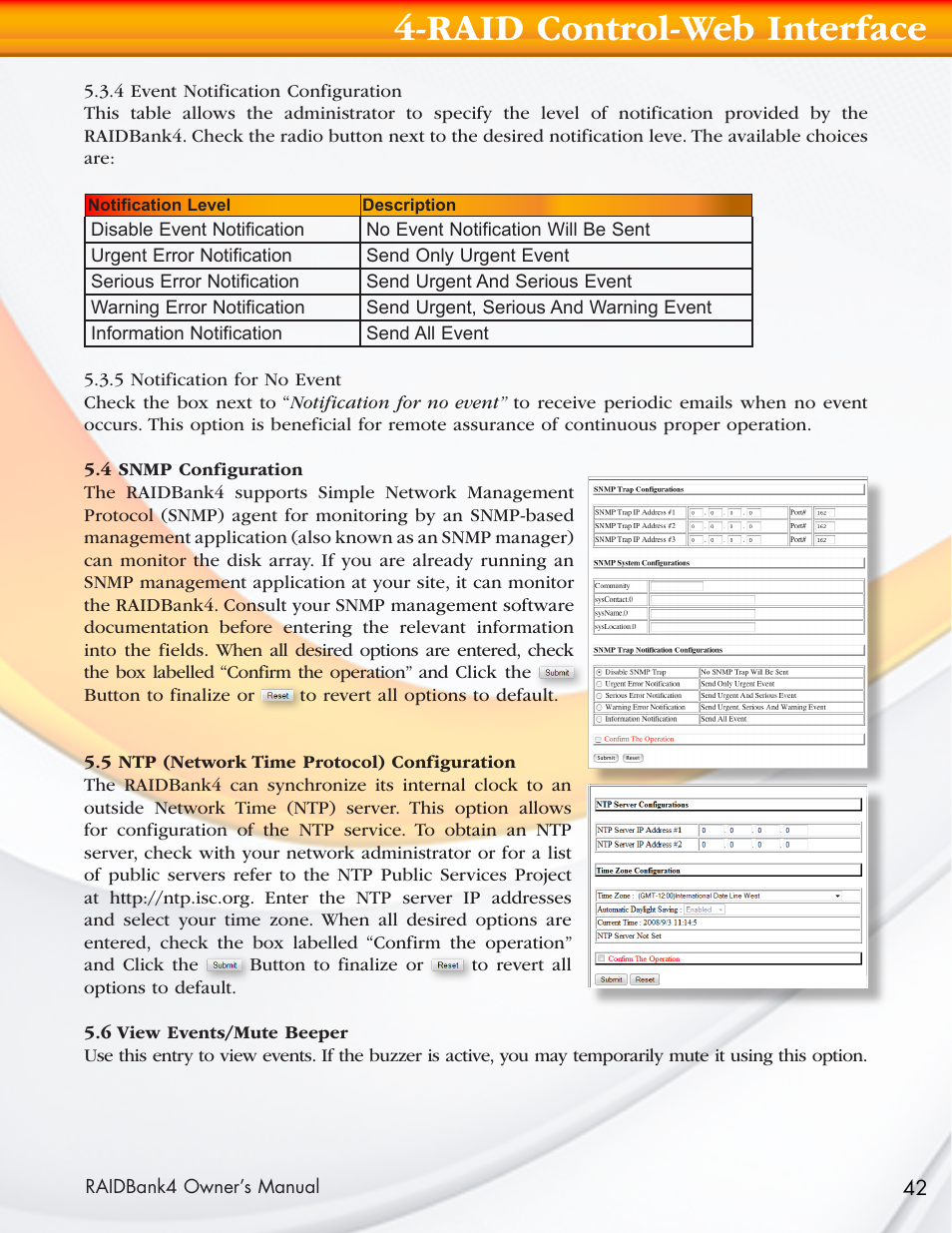 Raid control-web interface | MicroNet Technology Network Device RAIDBank4 User Manual | Page 42 / 66