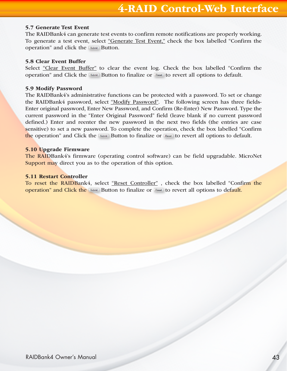 Raid control-web interface | MicroNet Technology Network Device RAIDBank4 User Manual | Page 43 / 66