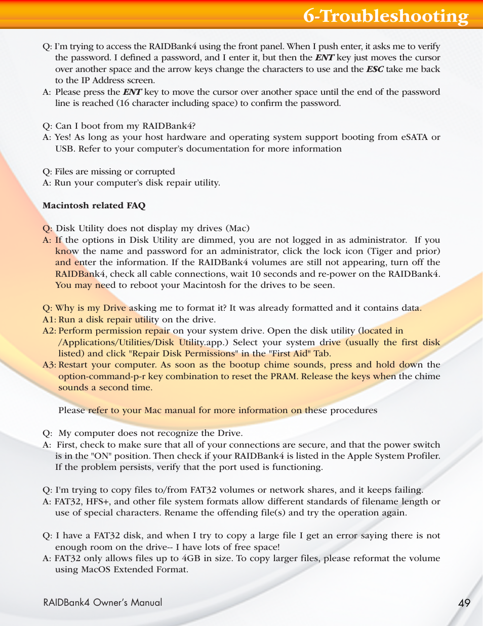Troubleshooting | MicroNet Technology Network Device RAIDBank4 User Manual | Page 49 / 66