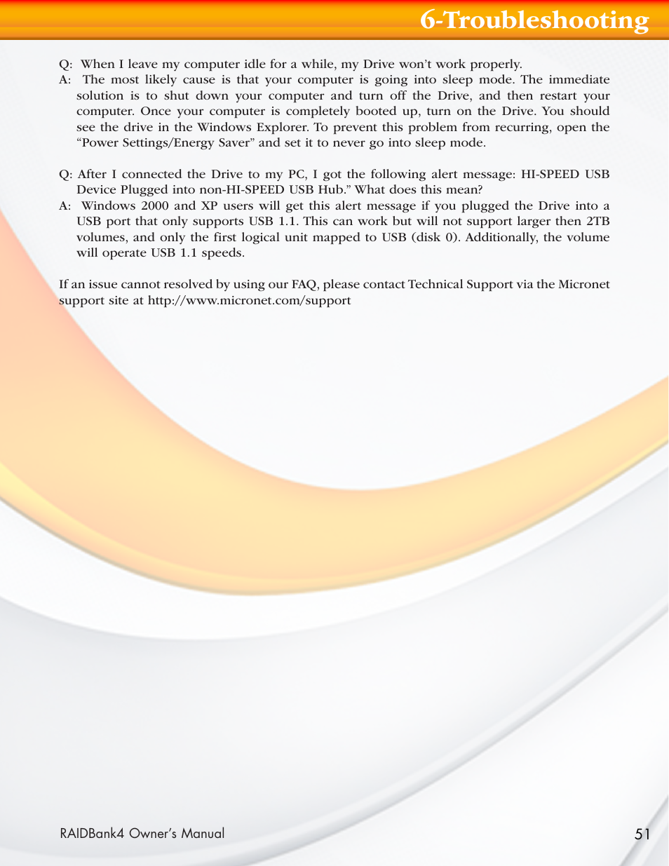 Troubleshooting | MicroNet Technology Network Device RAIDBank4 User Manual | Page 51 / 66