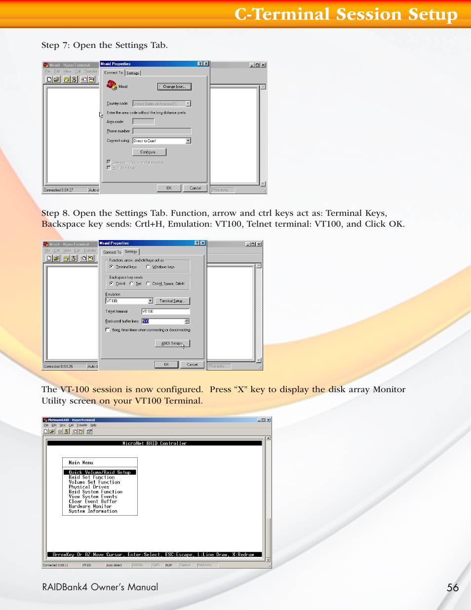 C-terminal session setup | MicroNet Technology Network Device RAIDBank4 User Manual | Page 56 / 66