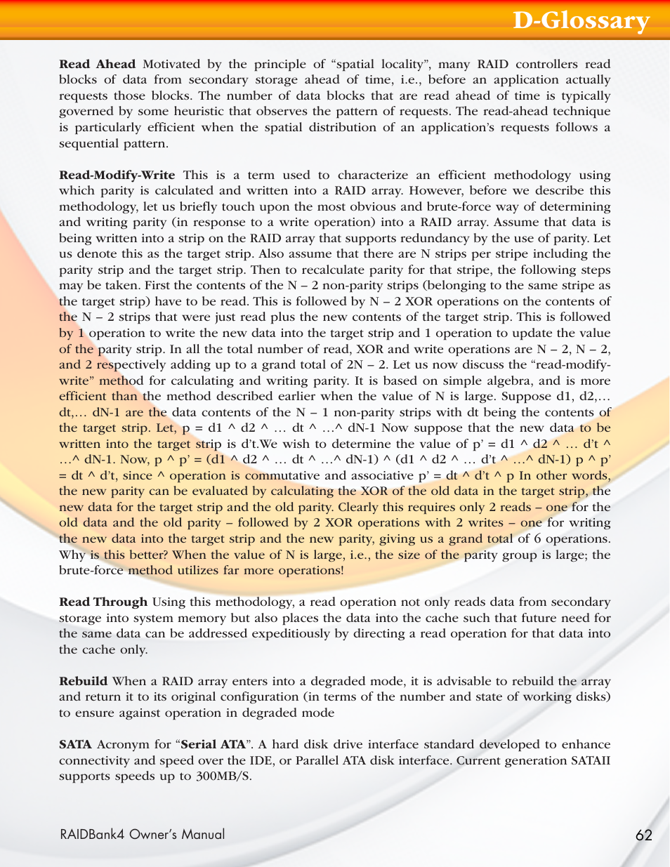 D-glossary | MicroNet Technology Network Device RAIDBank4 User Manual | Page 62 / 66