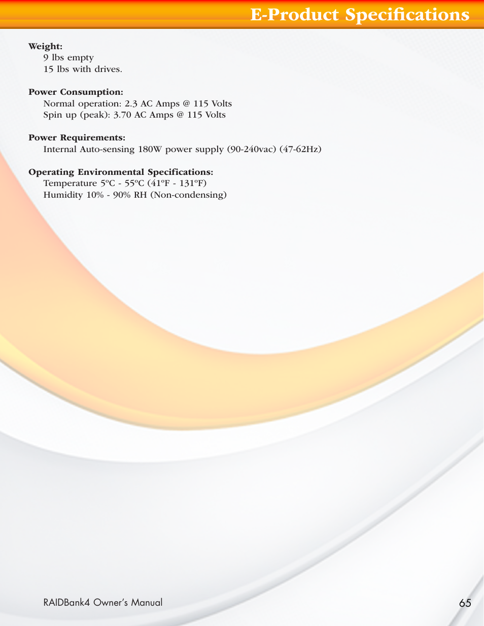 E-product specifications | MicroNet Technology Network Device RAIDBank4 User Manual | Page 65 / 66