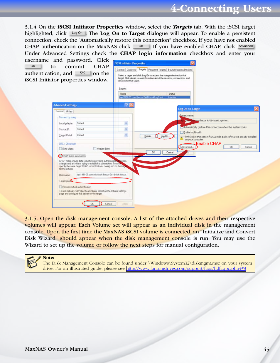 Connecting users | MicroNet Technology MaxNAS User Manual | Page 45 / 79
