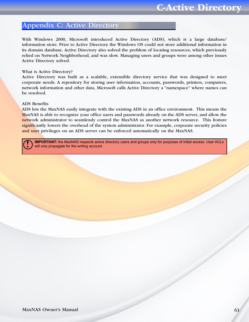 Appendix c: active directory, C-active directory | MicroNet Technology MaxNAS User Manual | Page 61 / 79